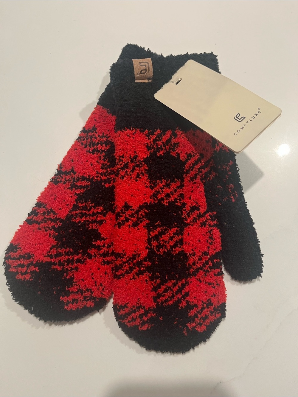 Comfy Luxe Red & Black Plush Mittens
